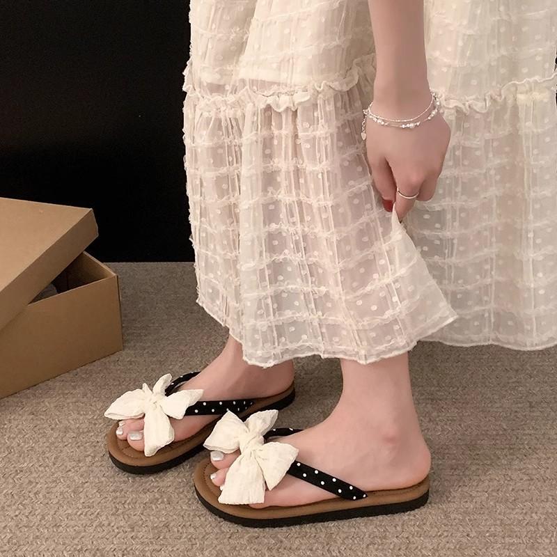 Damen Schleifen Flats Zehensandalen