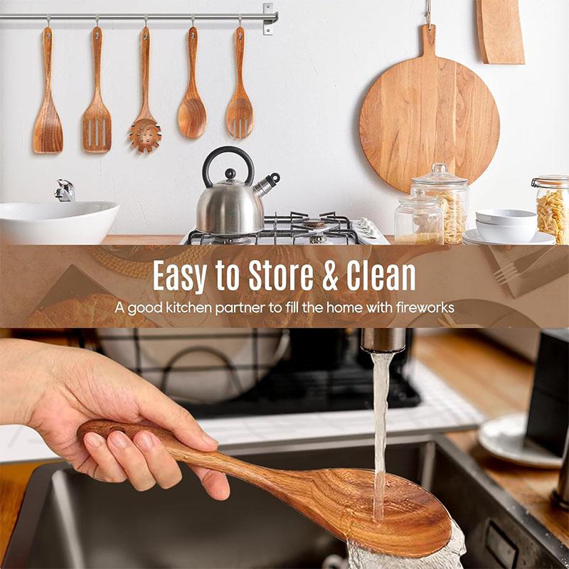 Best Wooden Spoons for Cooking Acacia Wooden Kitchen Utensils Set Smooth Non Toxic Wood Cooking Spatula Turner Serving Spoon