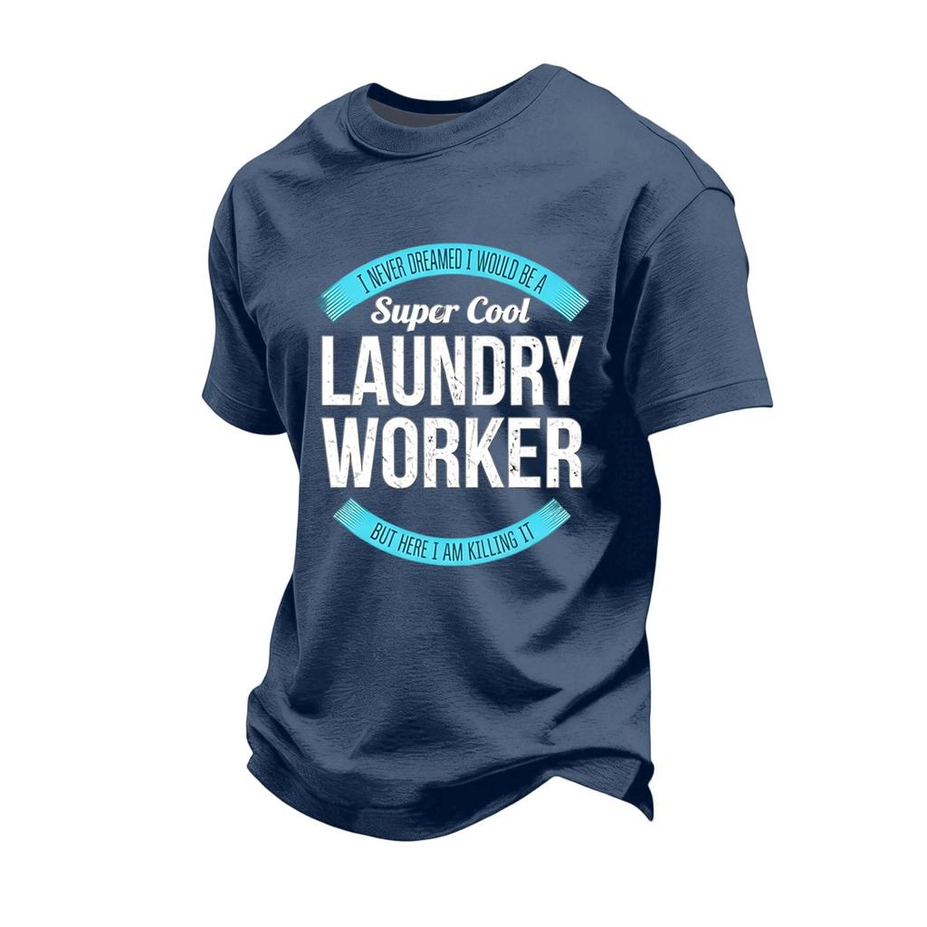 Men's Casual Loose Fit Short Sleeve T-Shirt Labor Day Printed Top Comfortable Cotton Blend Crew Neck Tee
