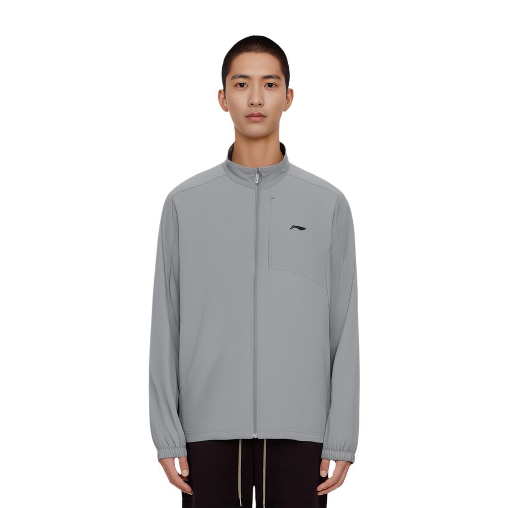Li-Ning Fitness-Serie Einfarbig Reißverschluss Stehkragen Bequem Atmungsaktiv Vielseitig Freizeitjacke Herrenjacken Schatten-Grau AJDU267-1