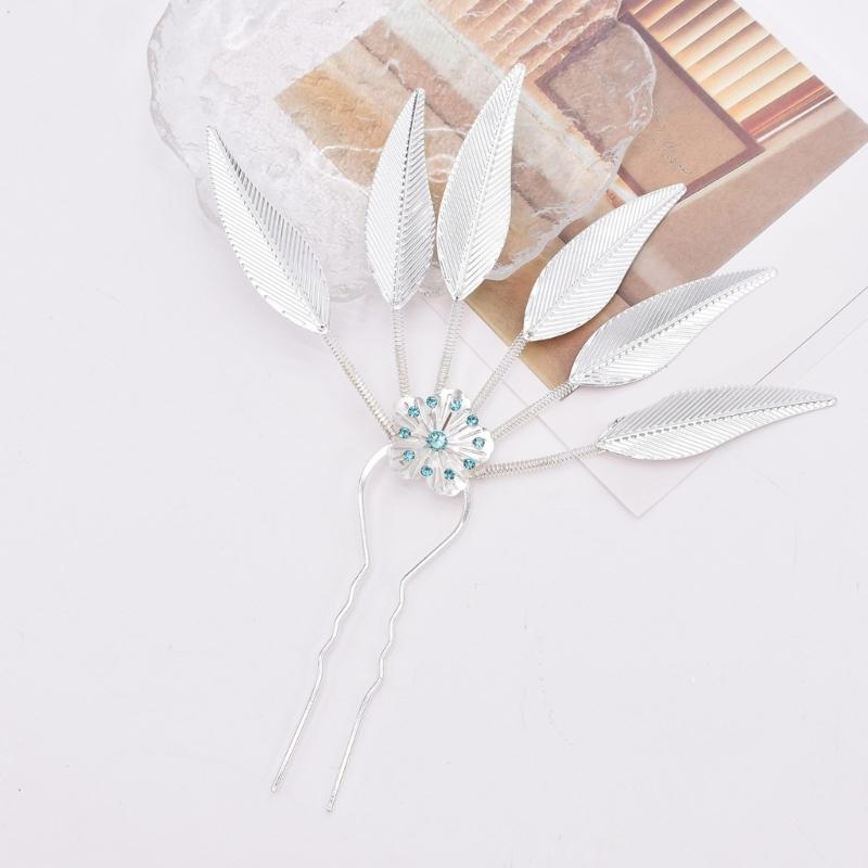 Alloy Peacocks Leaf Hair Stick Hairpieces with Rhinestones Thai Ethnic Hair Ornament Daily Hairstyle Embellishment