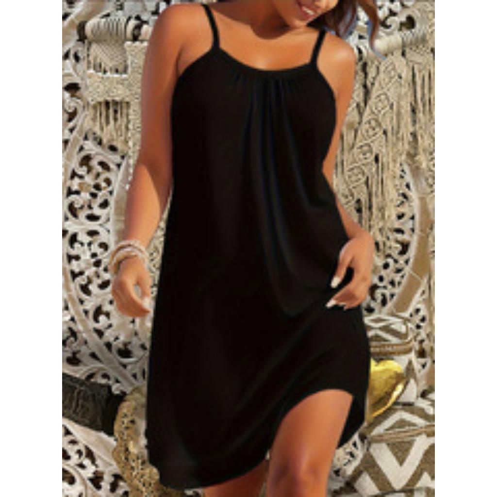 Solid Color Crew Neck Strap Dress, Slim Fit Vacation Beach Dress, Fashion Summer Casual Dress for Women, Hot Selling for Europe America