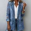 Womens Denim Jacket With Lace Trim Relaxed Fit Long Sleeve Shirt Floral Print Casual Chic Outerwear