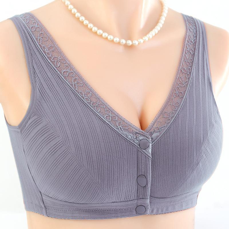 Comfortable Breathable Front Open Vest Style Wireless Bra For Elderly Women