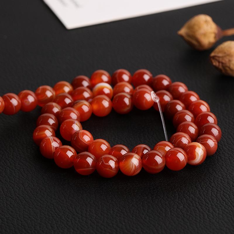Red Striped Agate Round Beads for DIY Bracelets - Natural Semi-Finished Accessories