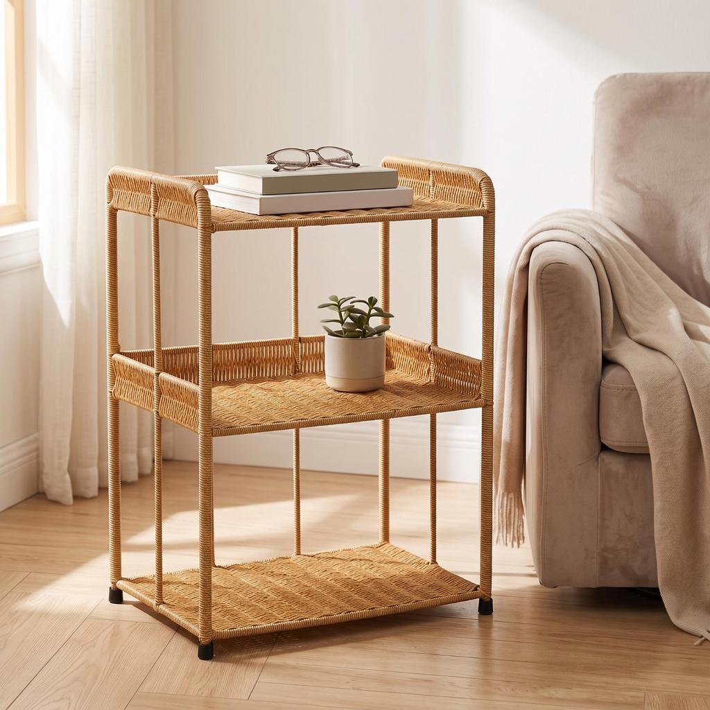 3-Tier Rattan Organizer Boho Storage Rack Bohemian Woven