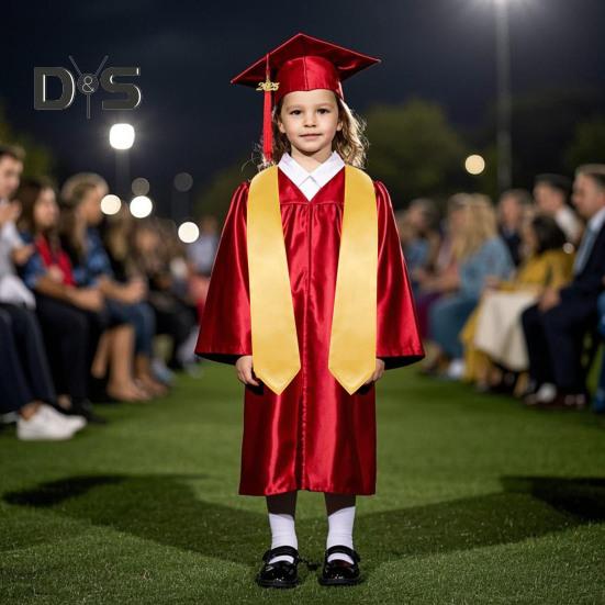 3 Pcs/Set Children Kindergarten Graduation Uniform with Tassel Hat And Shawl V Neck Calf Length Long Sleeve Zipper Closure Elementary Graduation Robe