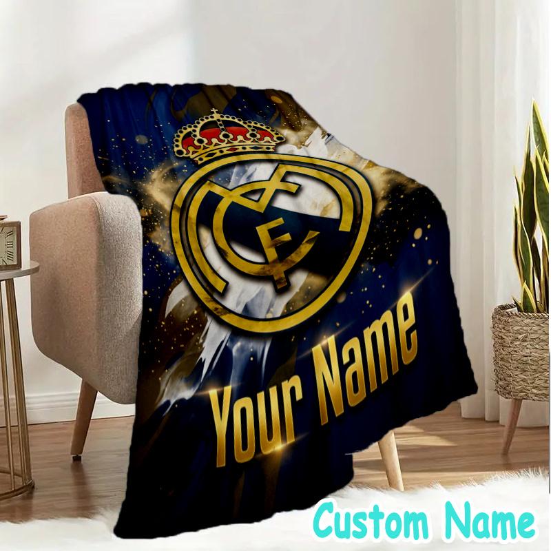 Custom Name Madrid Football Flannel Blanket Seasonal Universal Blanket For Indoor/outdoor, Perfect For Bedroom Sofa birthday gifts