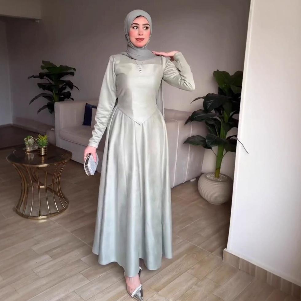 Middle East Arabian Women's Spring New Design Sense Pendulum Lace-up Slim Dress Long Dress