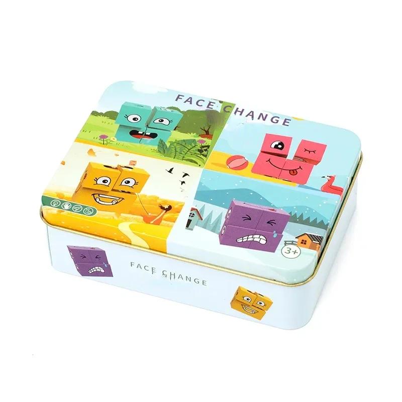 Non-Toxic Cube Face Changing Building Blocks Board Game Wood Puzzle Montessori Expression Wooden Blocos For Children Battle Table Game