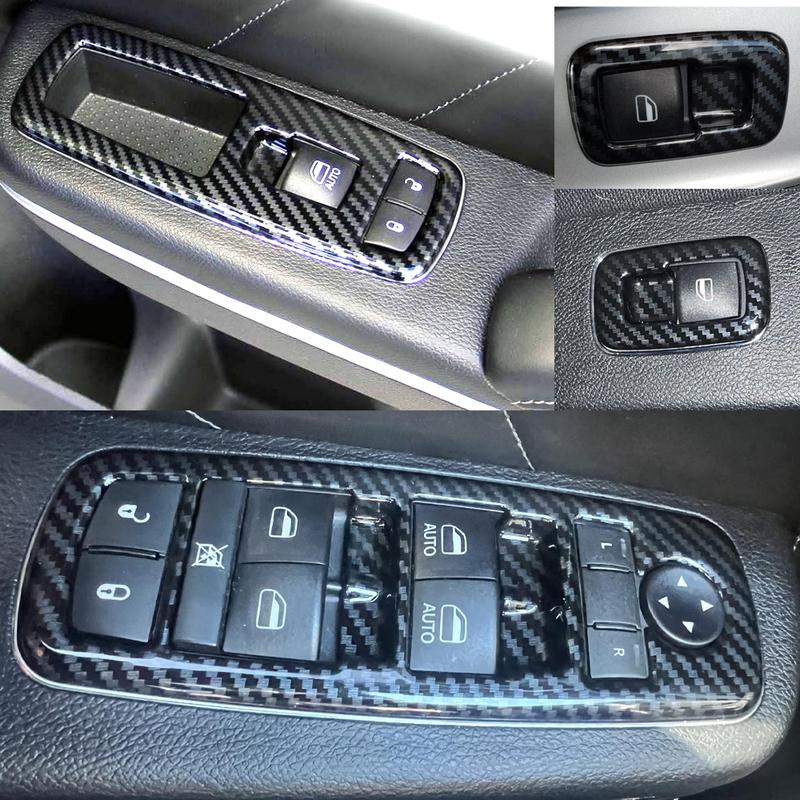 For Dodge Charger 2016-2021 Inner Window Lift Panel Trim Black Carbon Fiber ABS Decora Interior Window Switch Cover Trim 4pcs