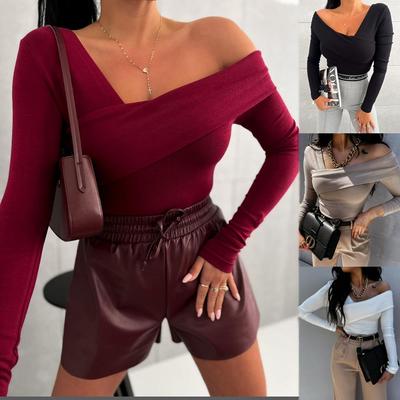 Neue Feste Farbe Modische und Sexy Off-die-schulter Lange-ärmeln frauen T-shirt Beliebte Temperament Charming frauen der Top