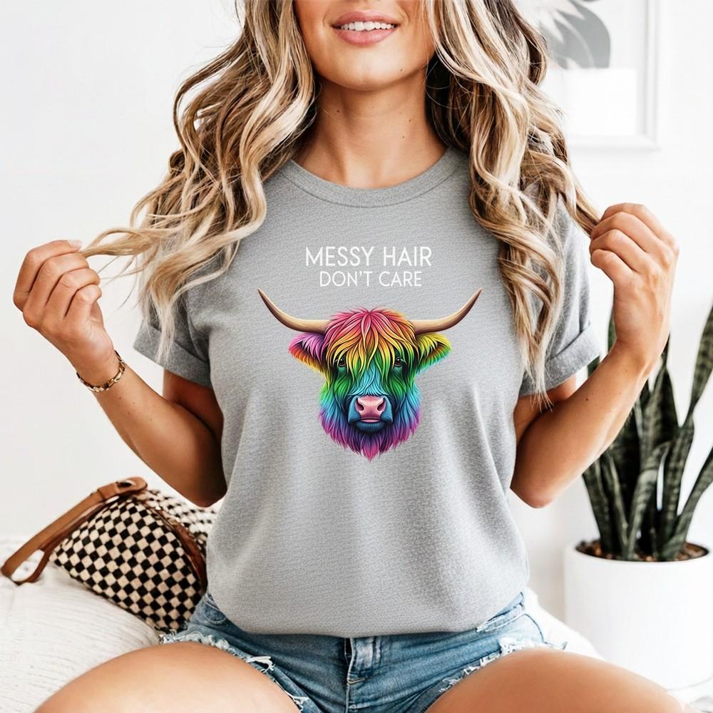 Highland Cow Messy Hair Colorful Unisexs Tshirt