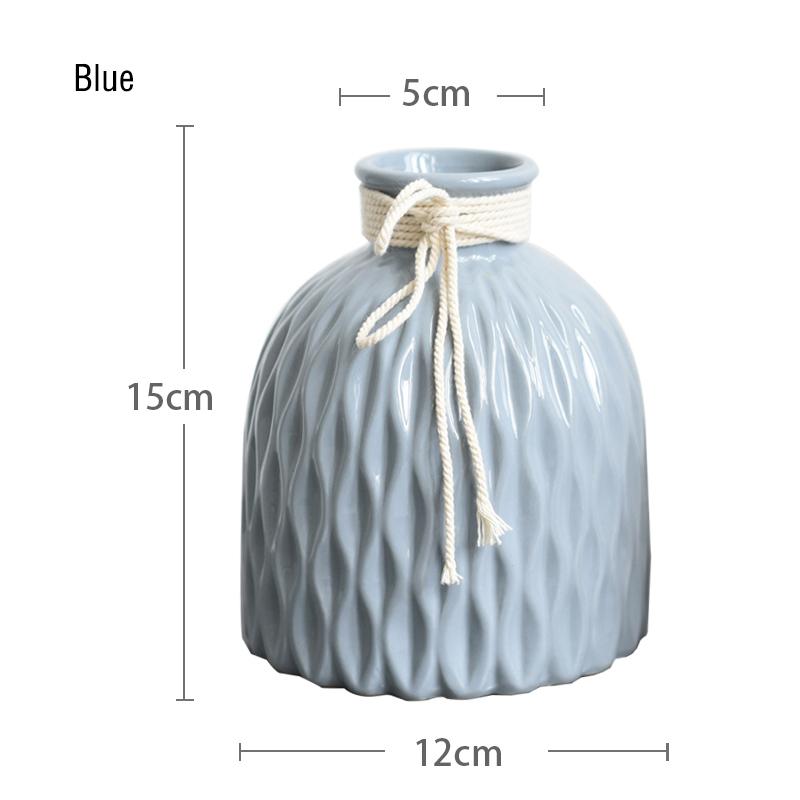 

1 шт., керамическая ваза с волнистым дизайном, синяя, розовая, фарфоровая ваза для цветов с пеньковой веревкой, домашний декор, контейнер для посадки растений синий
