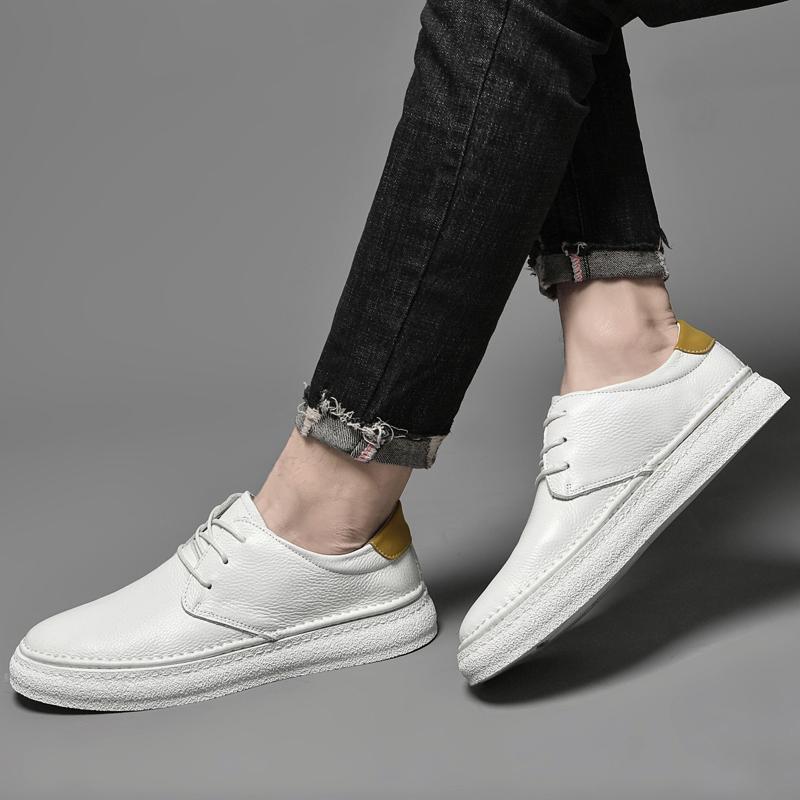 Fashion Business Leather Shoes Luxury White Sneakers Trendy Comfortable Casual Flat Skate Shoes Genuine Leather New Brand Men's Shoes