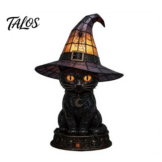 Gothic Bedroom Lamp Halloween Witch Cat Night Light, Resin Table with Warm Light Glow, Home Decor for Shelf, Spooky Gift Atmospheric
