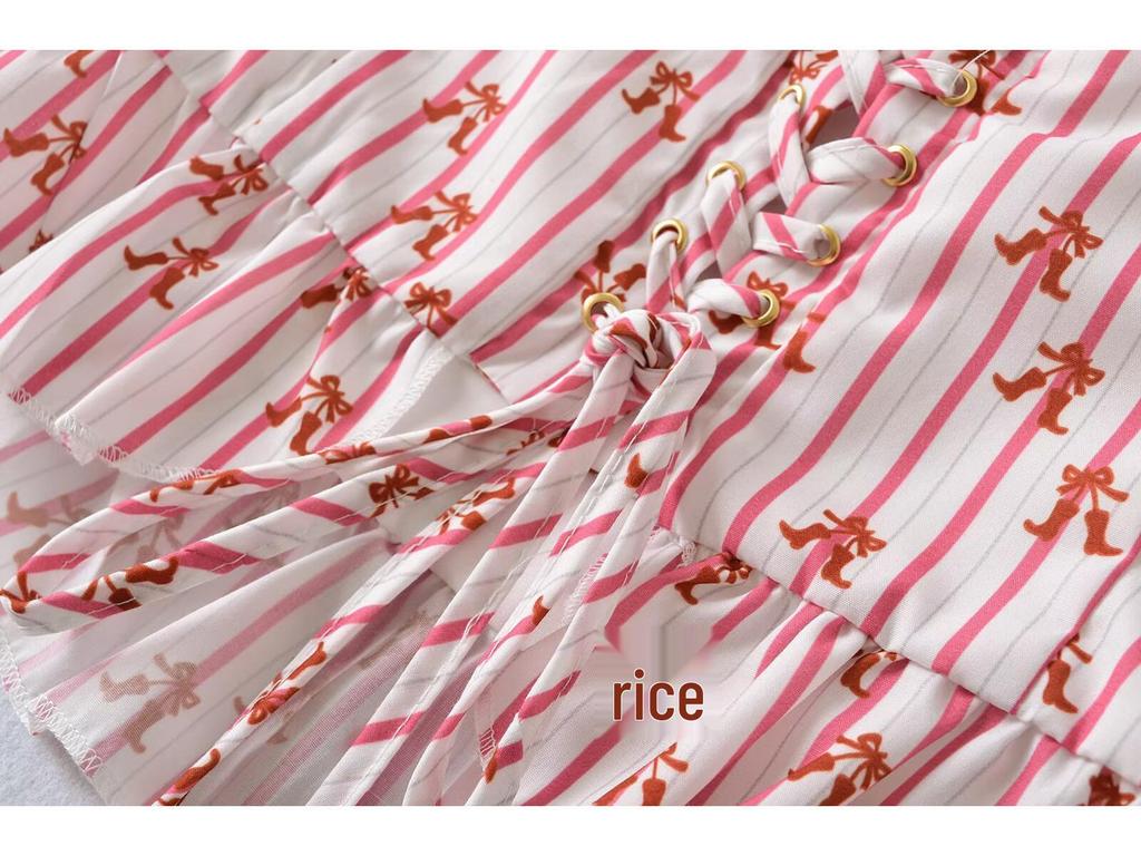 2025 Spring Women's European & American Striped Lace-up Vest Top: Fashionable, Simple, Versatile