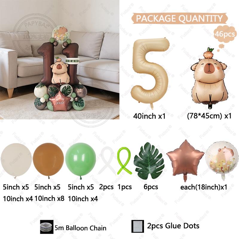 

46Pcs Cartoon Animal Capybara Aluminum Foil Balloon Set Child Birthday Party Decorations Foil Balloon Baby Shower Gift Supplies 40inch
