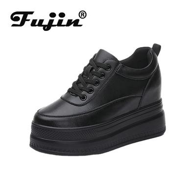 Fujin 9cm Platform Heel Wedge Shoes Sneakers Pumps White Platform Air Mesh Hollow Pumps Shoes Women  Zapatos De Mujer