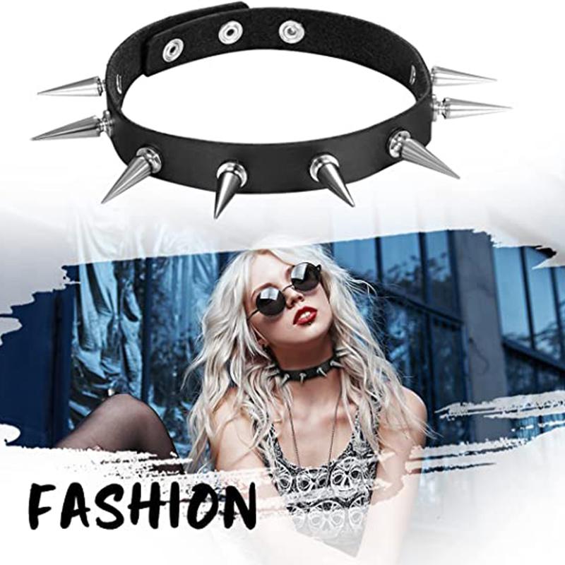 PU kožený gotický náhrdelník obojok Sexy špica okrúhly prsteň Kľúčna kosť Punk Rock Retiazka Choker Opasok Nastaviteľný golier Choker Cosplayer Halloween doplnok