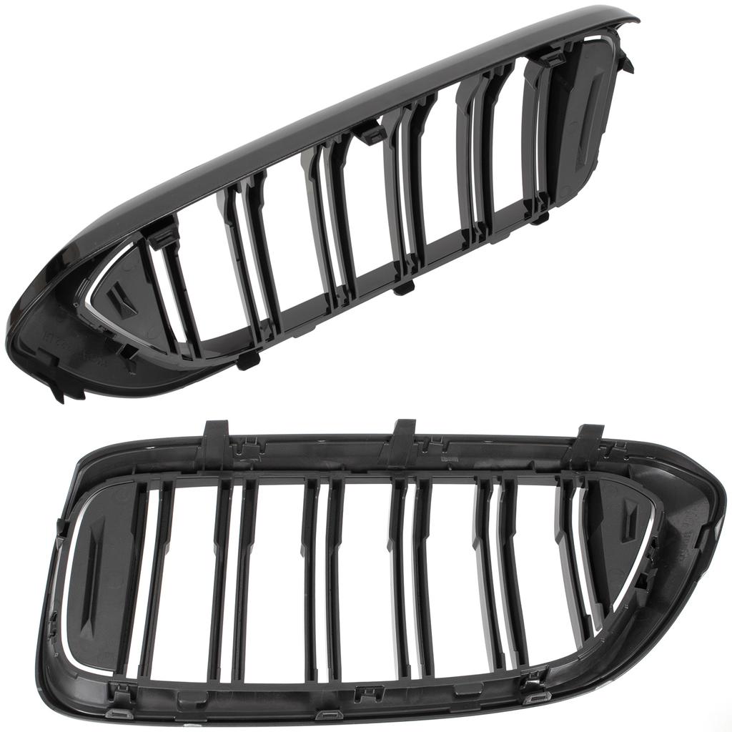 BMW 6 Series G32 GT 17-20 Grilles Between Headlights (Kidneys) Left & Right Set Black Glossy Double Bar