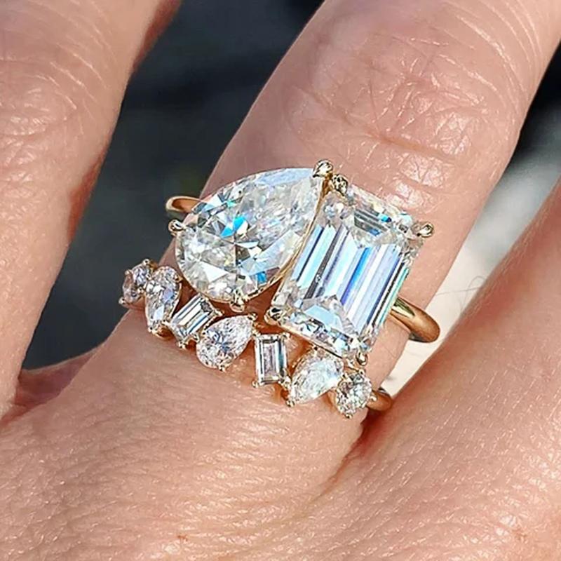 

Huitan Waterdrop Rectangle Cubic Zircon Set Rings for Women Gold Color 2023 New Wedding Party Accessories Fashion Female Zircon 6