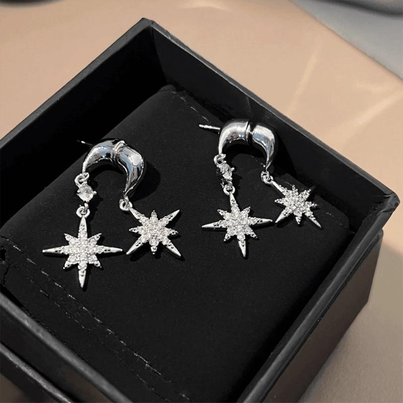 Wandelbare Stern-Ohrringe mit abnehmbarem Doppel-Anhänger Stilvolle Funkelnde Zirkon-Ohr-Accessoires für Damen