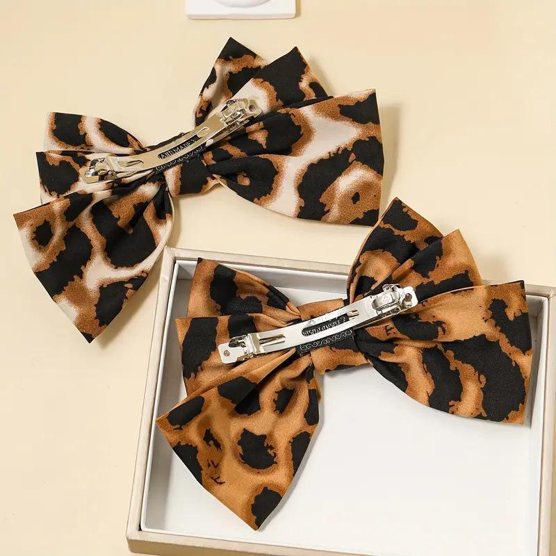 4PCS Elegant Leopard Print Bow Spring Clip Headband Cross-border  Ponytail Clip Fashionable Hair Accessory