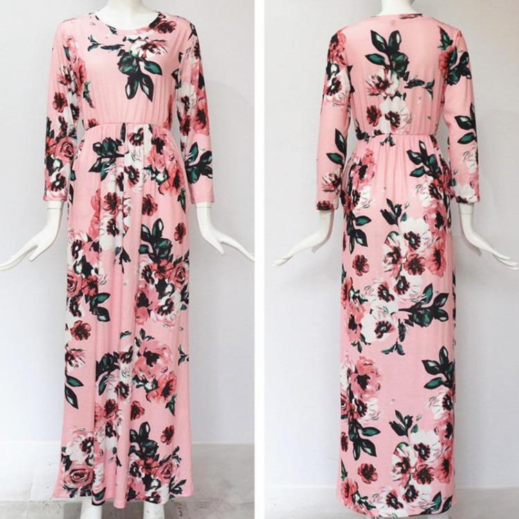 Kwiatowy Print Damska Letnia Sukienka Maxi Boho Plażowa Długa Sukienka Wieczorowa Tunika