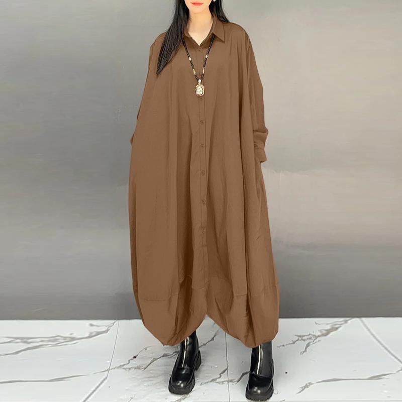 

Жіночі повсякденні вільні комбінезони з відкладним коміром і довгими рукавами ZANZEA 5XL коричневий