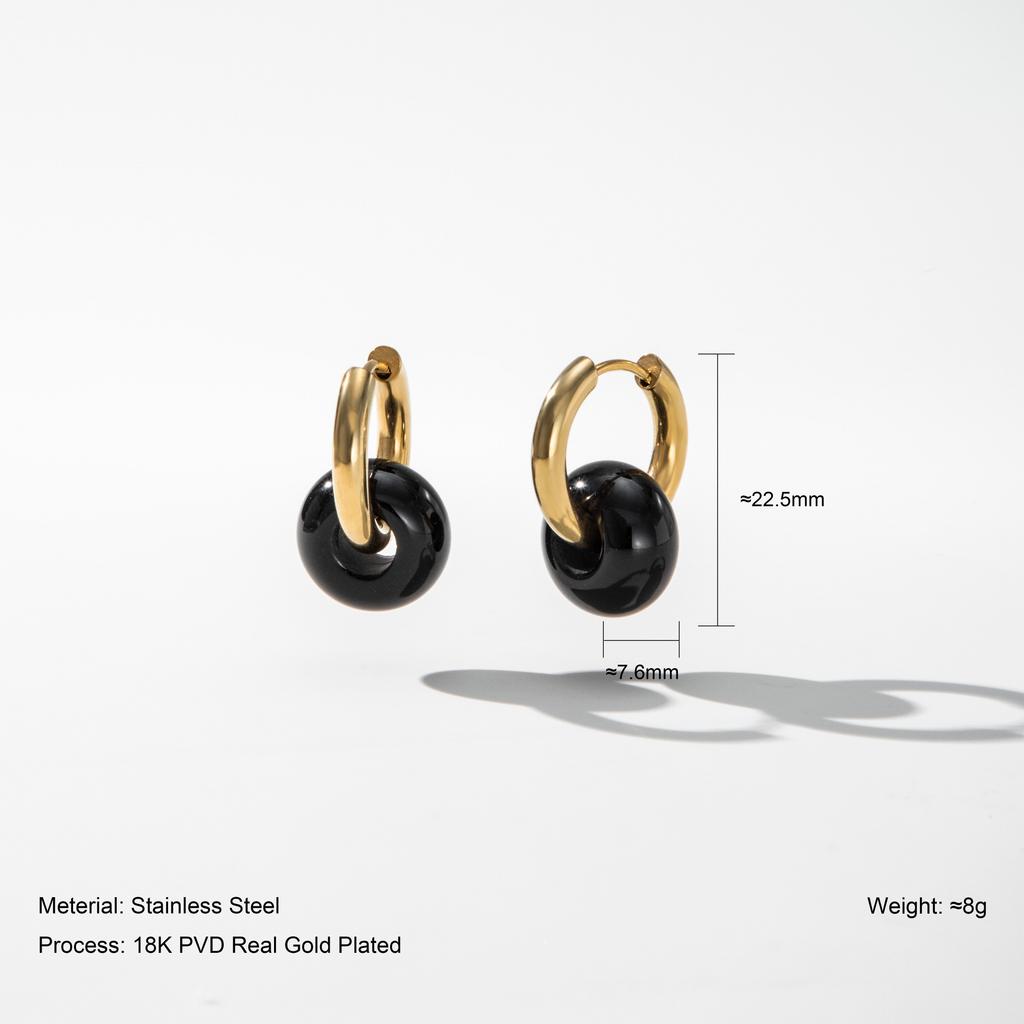 YF7031 Trendy Non Tarnish Hypoallergenic Jewelry 18K PVD Gold Plated Stainless Steel Natural Stone Agate Gemstone Hoop Earring