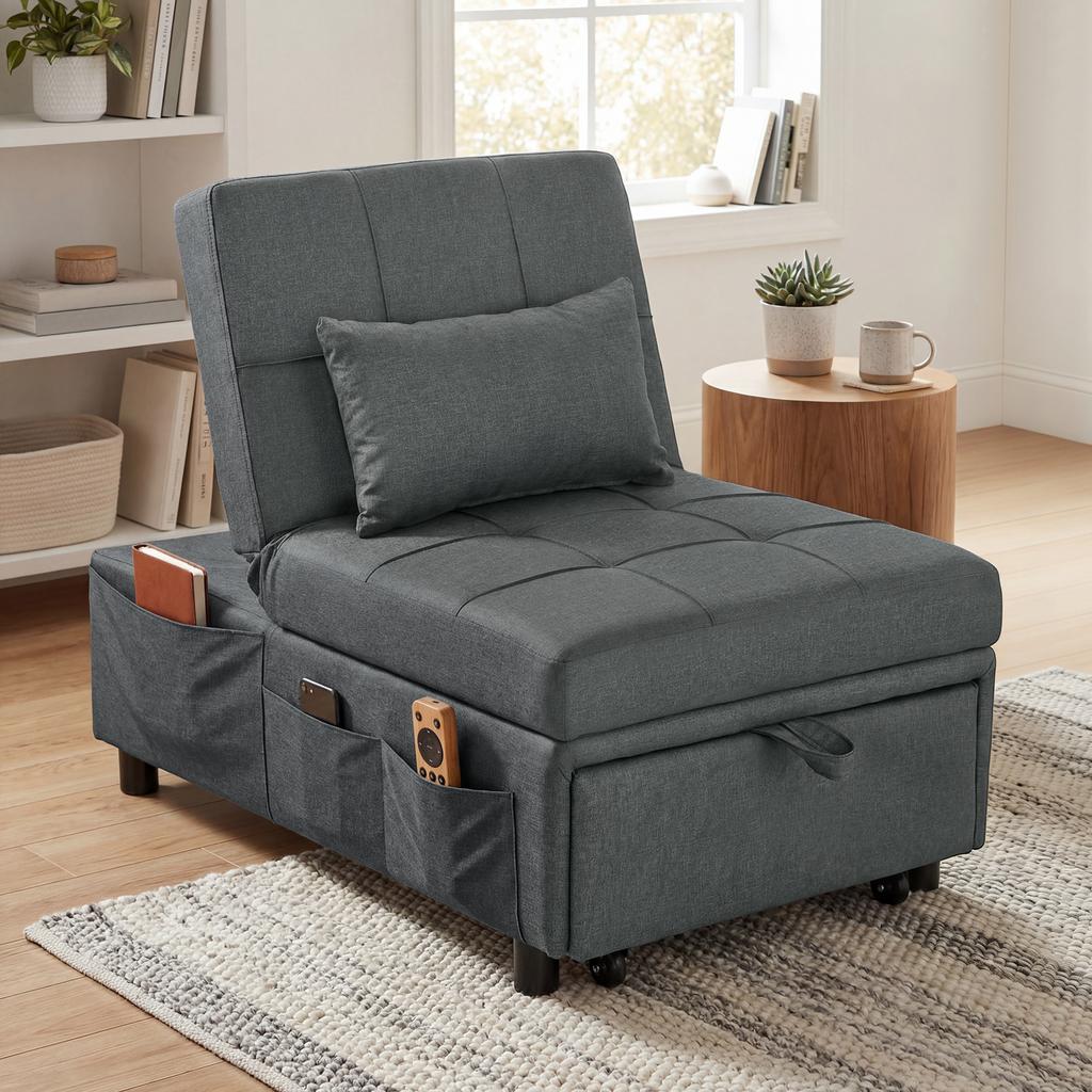 4-in-1 Multifunctional Sleeper Sofa, Foldable Sleeper Chair with Adjustable Backrest and Cushion