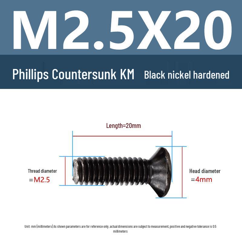 Yigu Uhlíková ocel Černý nikl Kalené KM Šrouby s plochou hlavou Phillips M2-M4 pro elektroniku