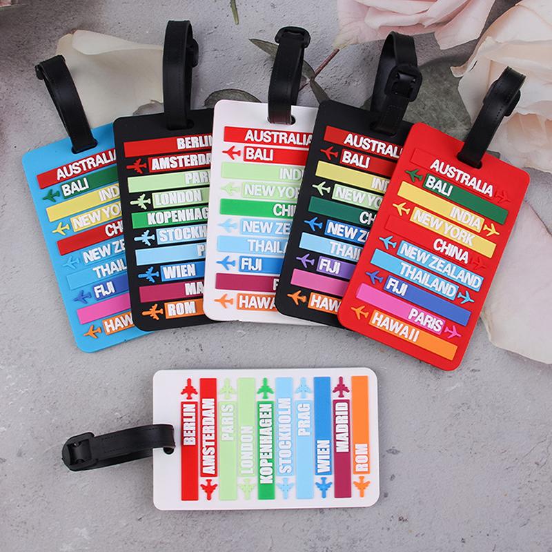 Ländername Koffer Gepäckanhänger Mode Buchstaben Adresshalter Gepäcketikett Silikon Kennung Reisezubehör