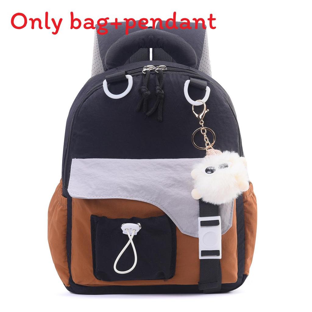 

Childrens Color Blocked Backpack With Plush Pendant For Kindergarten Children