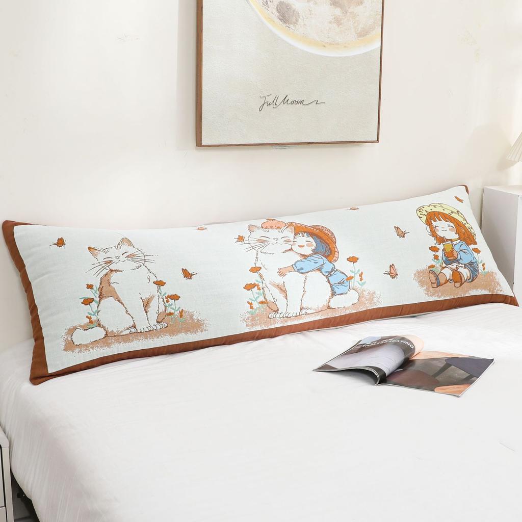 Doppelt verlängerte Version, Einfacher Musselin verdickter Baumwoll-Kissenbezug, Weicher Cartoon-Sofa-Kissenbezug, Rutschfest und fällt nicht ab