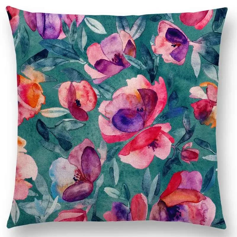 New Full Of Vitality Leaf  Flower Kingdom Beautiful Floral Painting Retro Gorgeous Cushion Cover Sofa Throw Pillow Case