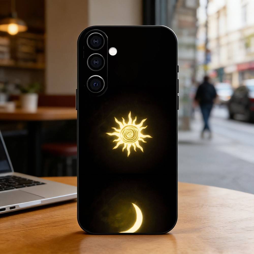 Sun Moon Phone Case For Samsung Galaxy A73,A72,A71,A70,A53,A52,A51,Soft Silicone Black Cover