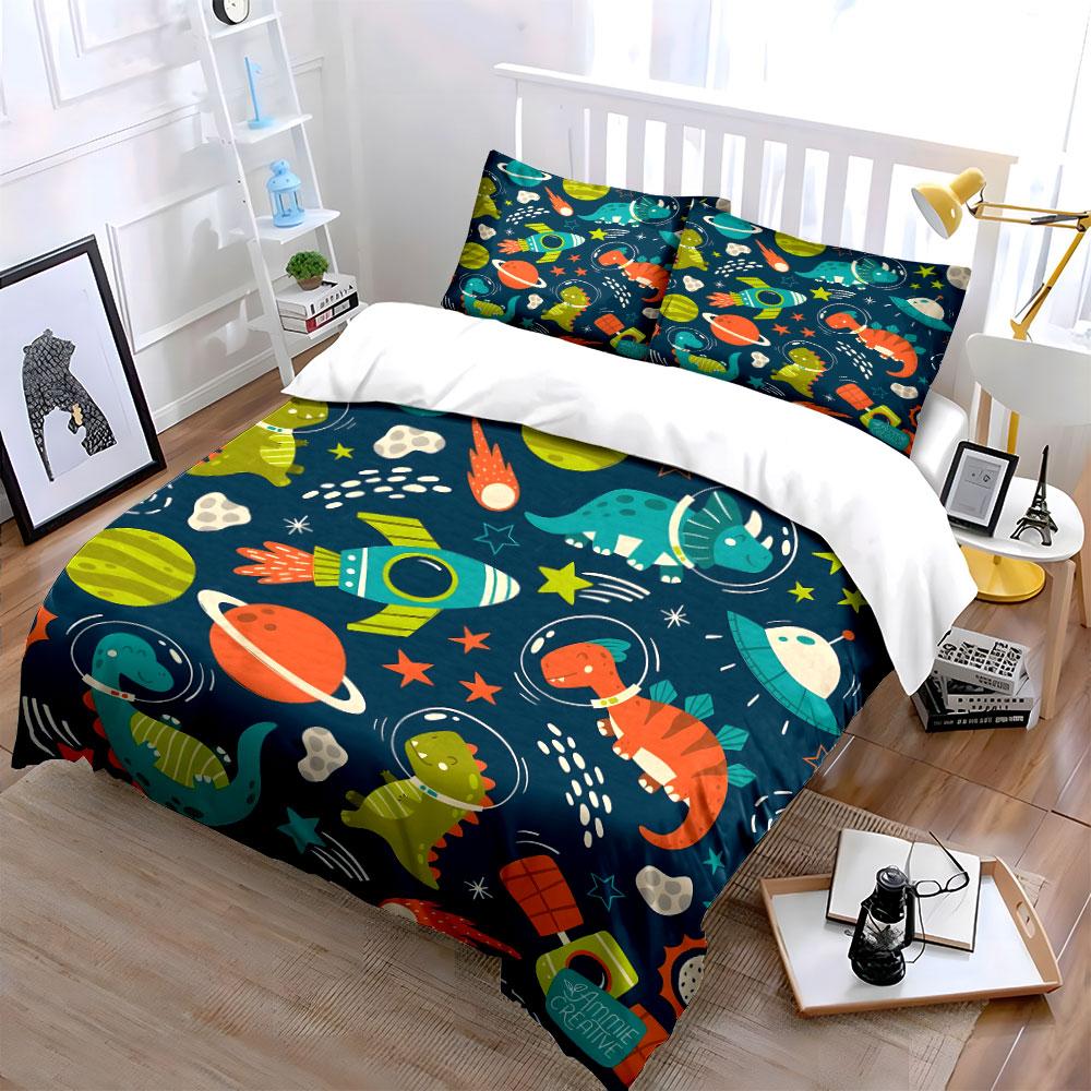 "Space-Themed Dinosaur Adventure Set" Exquisite three-piece bedding set gift for kids and adults