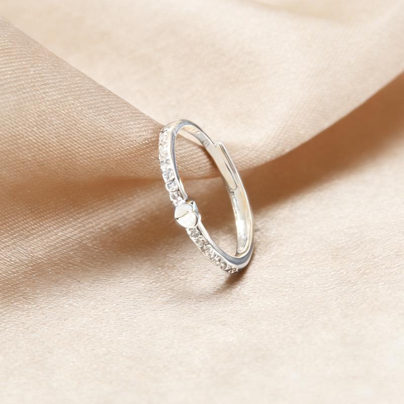 High-End Rhinestone Heart Open Ring for Women - Elegant Pinky Sterling Silver Design