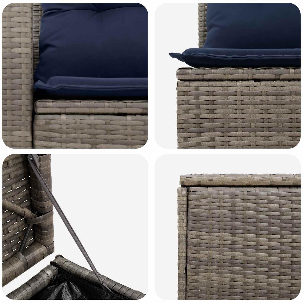 Sofa Set 5 pcs. Gray and Navy Blue Poly Rattan and Steel