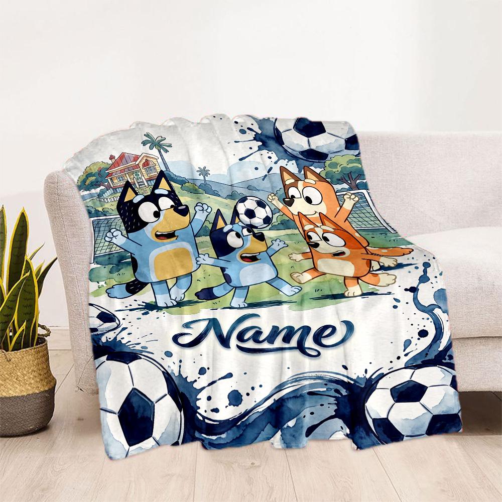 Bluey's Adventure World Customize Your Name Blanket Throw Personalized Blanket Warmthful Decor for Bed Living Room Bedding Chair Four Seasons Universa