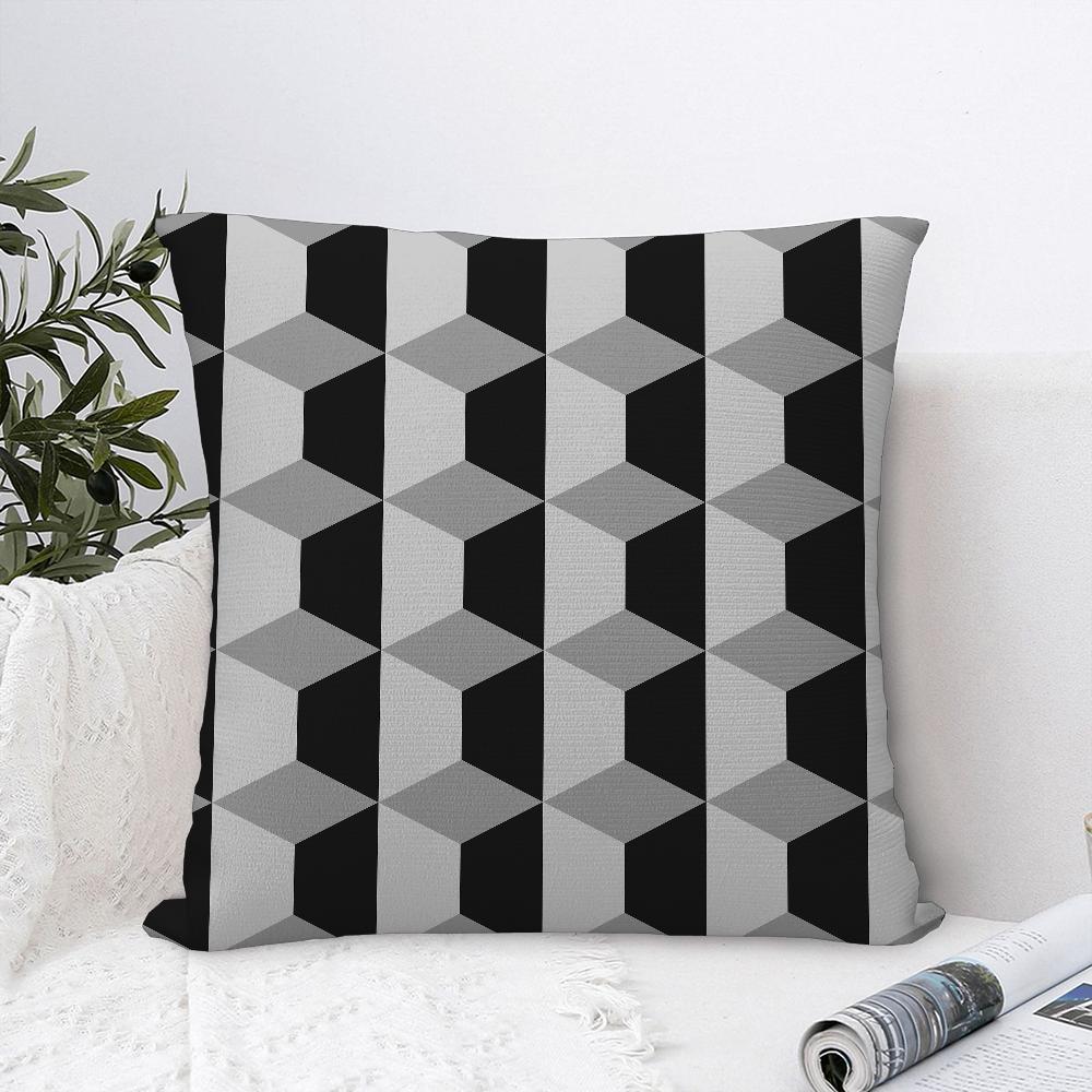 Black And White Geometric Pillow Case Sofa Decorative Home Double-Sided Printing Short Plush Cushion Cover Throw Pillow Cover