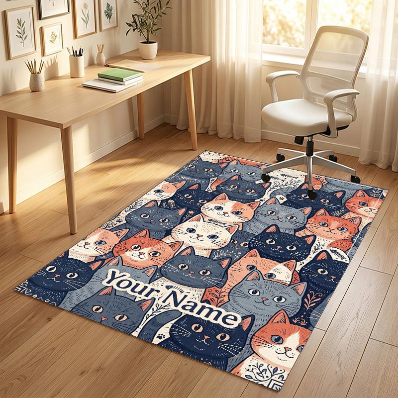 Cats Theme Soft Crystal Velvet Rug Custom Name & Text Print Non Slip Floor Rug for Bedroom Living Room