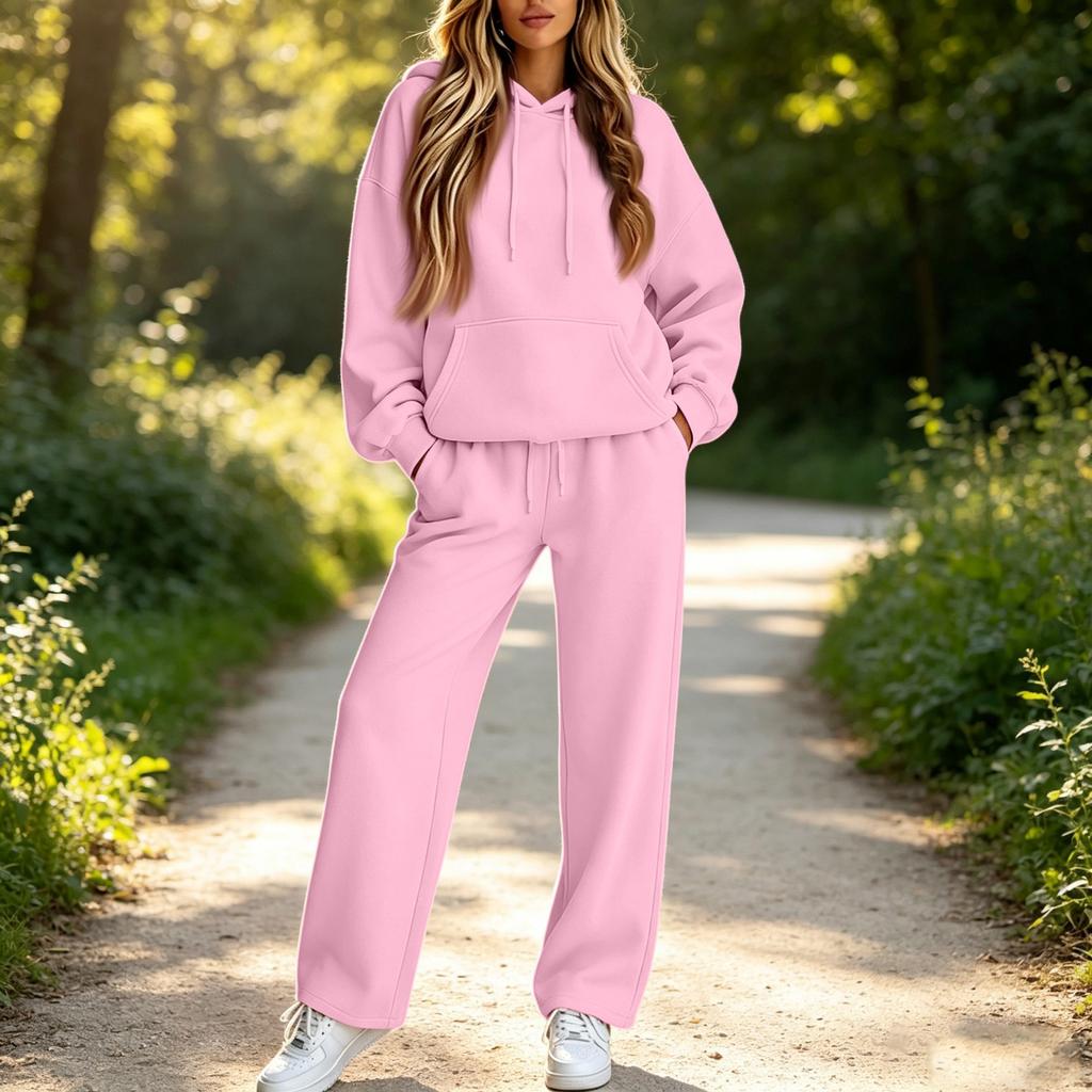 Women's Hooded Two Piece Sweatsuit Set with Pockets Casual Athletic Outfit for Fall Winter