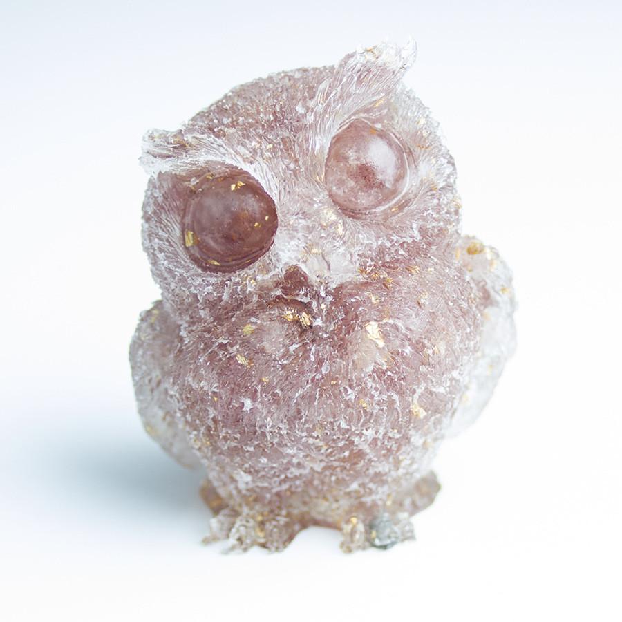 Natural Water Crystal Owl Resin Sculpture For Modern Home Decor And Office Space
