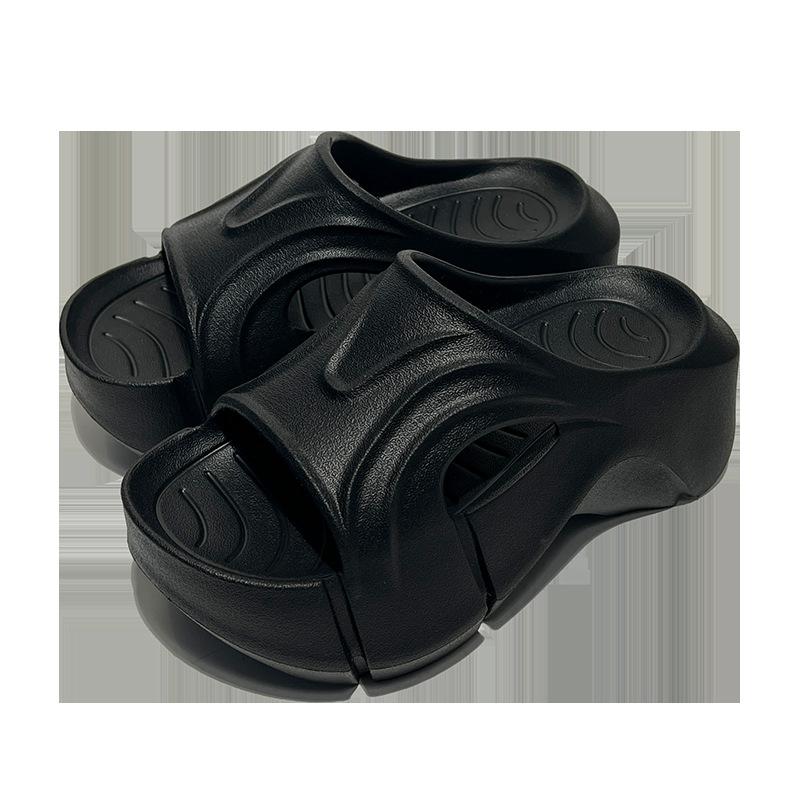 High heeled slippers for women in summer,, solid color one line drag, thick sole, fashionable soft sole, cool slippers