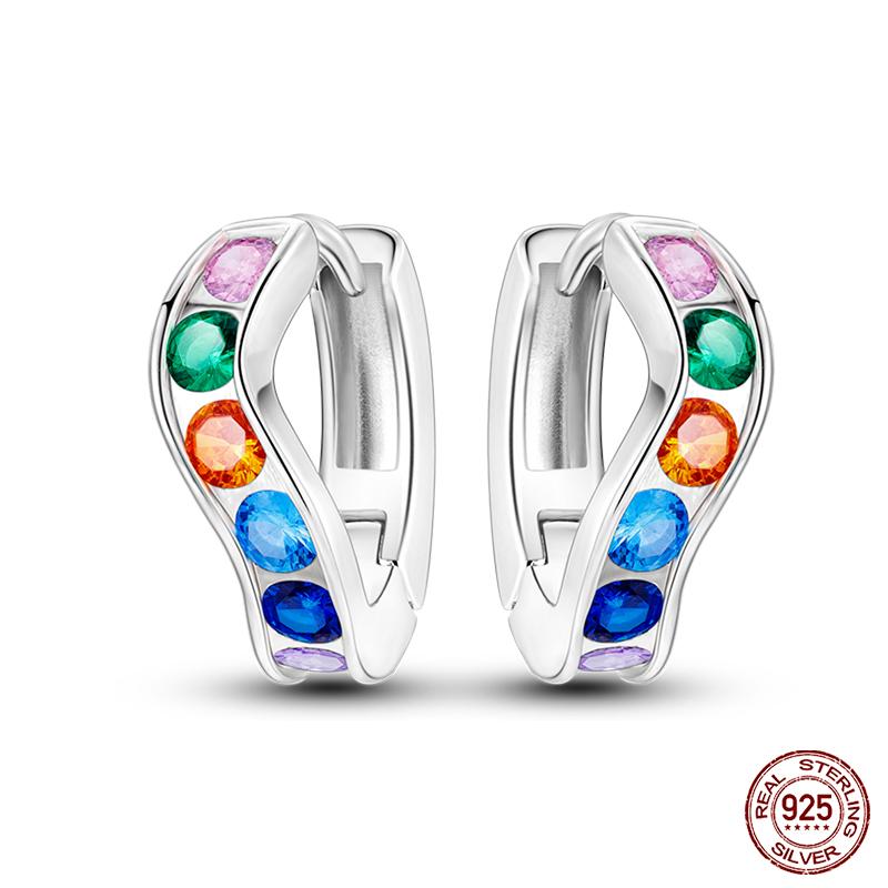 925 Sterling Silver Trendy Colored Tulip Earrings For Women Cubic Zircon Butterfly Double Hoop Earrings Fine Engagement Jewelry