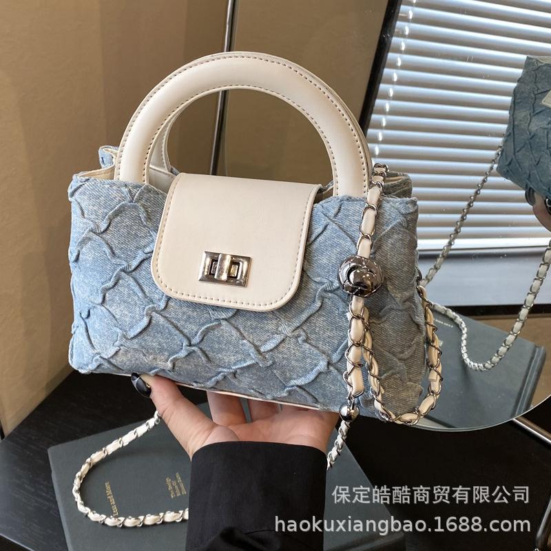 

Denim bag women s summer 2025 new fashion niche design messenger bag Korean version of high-end foreign gas bucket bag белый