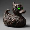Devil Skull Duck Figurine Gothic Punk Halloween Duck Ornament Resin Demon Duck Statue with Glowing Green Eyes for Desktop Car Decoration